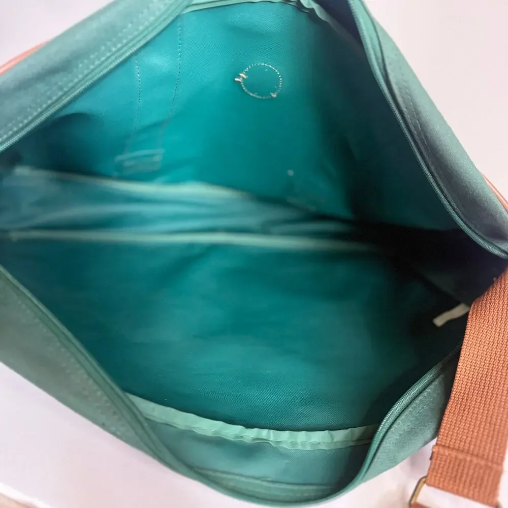 Vintage 90s Polo Ralph‎ Lauren Green Canvas Leather Messenger Travel Bag